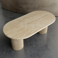 Table à manger moderne en marbre à double piétement rainuré, table de dîner en pierre massif Ellipse pour intérieur résidentiel haut de gamme