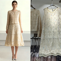 Ensemble de soirée luxueux perlé, ensemble deux pièces modeste, tenue assortie, robe longue à manches longues coupe trapèze pour mariages, fêtes et événements, ODM