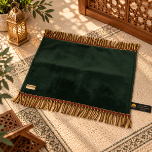 Green Plush Modern Prayer Mat Rectangle Solid Color <b>Foam</b> Machine Made Non-Slip Muslim Style Washable with Gold Tassel - Product Image 6