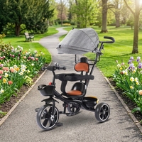 Tricycle poussette 4 en 1 pour enfant avec poignée parentale, auvent pare-soleil, panier et barrière de sécurité