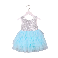 Nouvelle arrivée, robe d'été sans manches pour filles, avec nœud, paillettes, tulle à étages, 2-14T, bleu royal, respirante, écologique, col en V