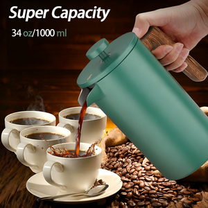 2025 gran oferta prensa francesa 1000 ml <span class=keywords><strong>cafetera</strong></span> 4 tazas mango de madera de acero inoxidable prensa de café francés - Product Image 3