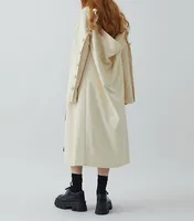 महिलाओं लंबी आस्तीन अंचल कॉलर Backless असममित हेम जेब अनियमित डिजाइन सुरुचिपूर्ण खाई कोट