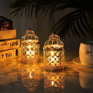 Hollow Out Metal Wire Birdcage Lanterns Candle Holder Luxury Candelabra Wedding Centerpieces Table Decorations