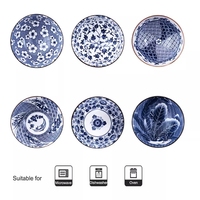 Ensemble de bols en céramique japonaise naturelle de 4,5 pouces, ensemble de bols en porcelaine bleue et blanche