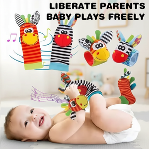 Jouet sensoriel en plastique pour bébé, ensemble d'activités Montessori 5 en 1 - Hochet, Anneau de dentition, Sonnette à main, <span class=keywords><strong>Hochets</strong></span> de poignet/pied pour nouveau-né - Product Image 3