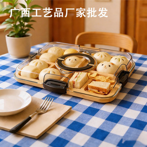 ถาดไม้ไผ่แบ่งช่องพร้อมฝาอะคริลิกสำหรับเสิร์ฟขนมหวาน ขนมอบ และซูชิ - Product Image 5