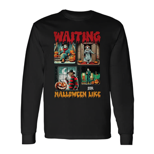 Camiseta de manga larga con escena de película de terror de Waiting For Halloween Like Killers - Product Image 2