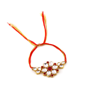 Traditional Kundan Rakhi for Brother Red Gold <b>Thread</b> Bracelet Raksha Bandhan Ethnic Festival Gift - Product Image 2