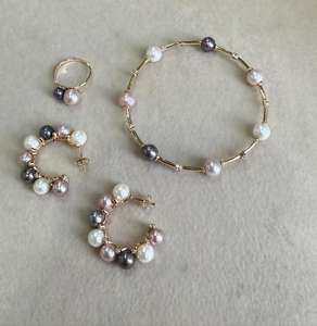 Nuevos pendientes de aro de oro de 18 quilates multicolor con perlas y diamantes, los más vendidos. - Product Image 3