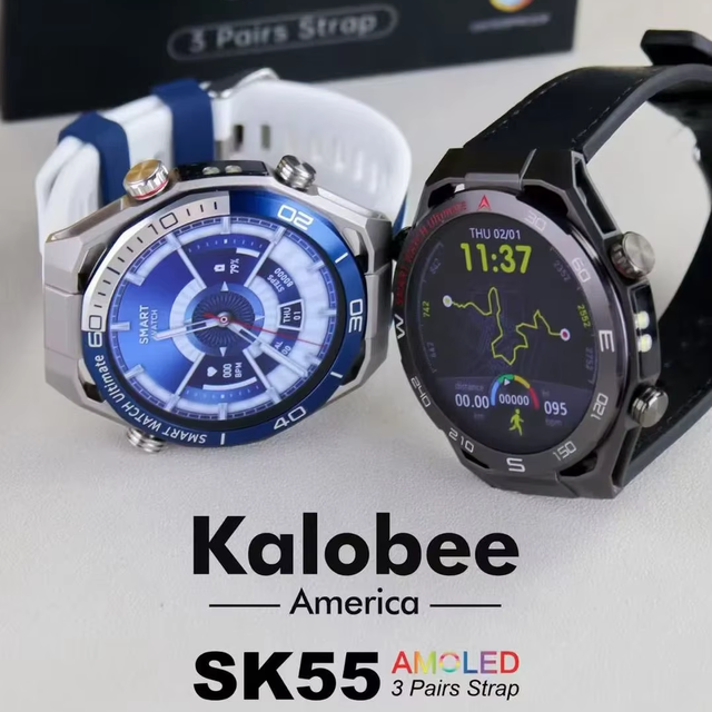 SK55 Smart Watch with AMOLED Display and 3 Pairs Straps IP68 Waterproof BT Calling Always on Display Dynamic Island Health