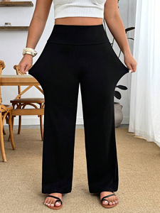 Pantalon évasé extensible taille haute pour femme grande taille, coupe large, idéal pour les silhouettes pomme, <span class=keywords><strong>sans</strong></span> ceinture, lavable en machine - Product Image 4