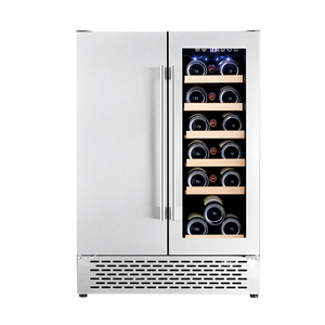 Enfriador de Vino y Bebidas de Doble Puerta y Doble Zona de 24 Pulgadas, Personalizado, de Alta Calidad, con Estantes de Madera - Product Image 1