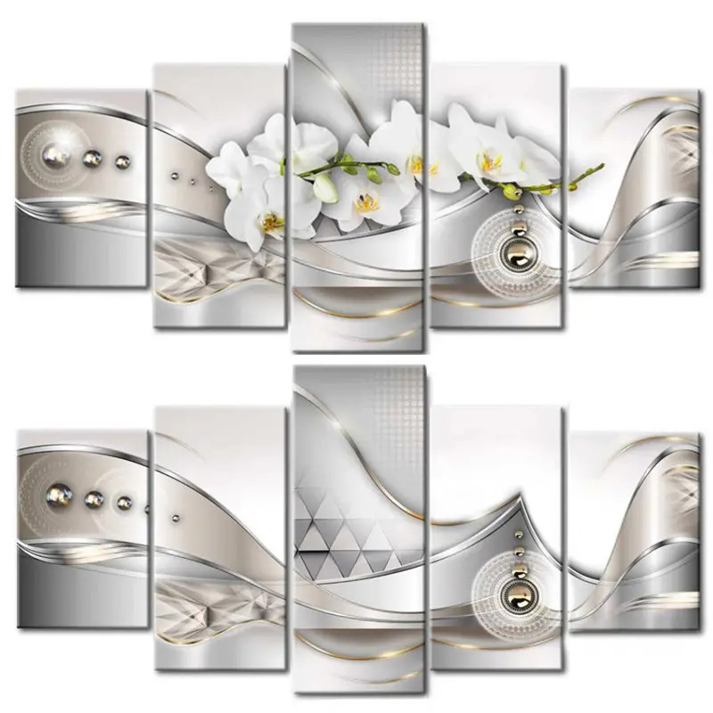 5 Panel White Flower Painting Canvas Wall 3D Art Decorative Painting floral canvas art modern paintings