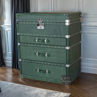 Buffet en cuir au design européen Armoire de rangement en bois Commode pour femme avec miroir Commodes en cuir véritable Tiroirs Trunks Chambre à coucher