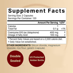 Marque privée Herbal <span class=keywords><strong>CO</strong></span> <span class=keywords><strong>Q10</strong></span> Suppléments Softgel Vegan Coq10 Capsule <span class=keywords><strong>Coenzyme</strong></span> <span class=keywords><strong>Q10</strong></span> Capsules CoQ10 Suppléments avec Omega 3 - Product Image 2