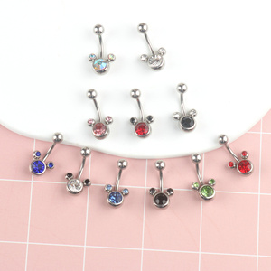 Minimalista solo cristal Rhinestone Mickey vientre anillo ratón <span class=keywords><strong>ombligo</strong></span> <span class=keywords><strong>Piercing</strong></span> cuerpo joyería <span class=keywords><strong>Acero</strong></span> quirúrgico <span class=keywords><strong>Acero</strong></span> inoxidable principal - Product Image 4