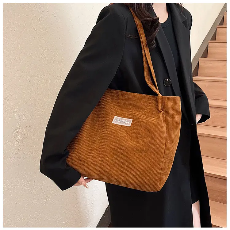 नया डिज़ाइनर कॉरडरॉय टोट बैग इको रीसाइक्लिंग शॉपिंग बैग उच्च गुणवत्ता वाली महिला हैंडबैग शोल्डर बैग