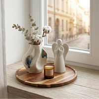 Plateau de service rond en bois d'acacia sur mesure avec rebord surélevé pour café, charcuterie, dessert, décoration intérieure et usage hôtelier