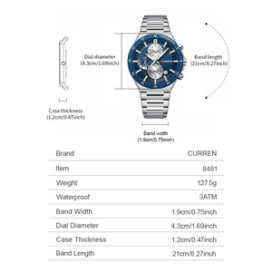 Montre à quartz CURREN 8481 pour homme, avec aiguilles lumineuses, calendrier, style business, montre-bracelet de luxe en acier inoxydable - Product Image 6