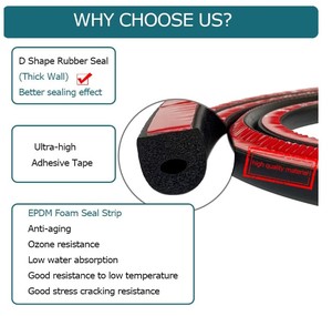 Self-<strong>Adhesive</strong> D <strong>Shape</strong> EPDM <strong>Foam</strong> Rubber <strong>Seal</strong> - Ideal for Boats, Autos, RVs, Marine, Garage Doors &amp; Windows - Product Image 3