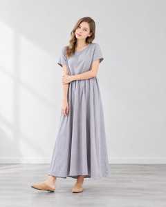 Leinen-Baumwoll-Maxikleid für Damen, locker geschnitten, Kurzarm, fließender Kaftan-Stil, elegantes Freizeitkleid mit Taschen, B2B Großhandelslieferant - Product Image 1