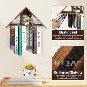 Wooden House Shape Bookend <b>Shelf</b> <b>Wall</b> <b>Mounted</b> Storage Rack For Bedroom Living Room - Product Image 5