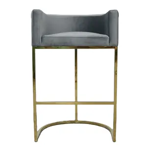 Nordisches Design Golden Metal Frame Barhocker Luxus Restaurant High Counter Bar Stuhl mit Samt Stoff Kissen