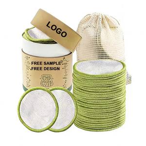 Tampons démaquillants réutilisables avec logo personnalisé, lingettes démaquillantes, coton de <span class=keywords><strong>bambou</strong></span>, double face, tampons nettoyants pour le visage - Product Image 1