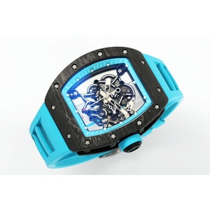 Montre mécanique squelette en <span class=keywords><strong>fibre</strong></span> de carbone forgée, bleu noir contrastant, bracelet en caoutchouc bleu, lumineuse, qualité collector, pour homme - Product Image 2