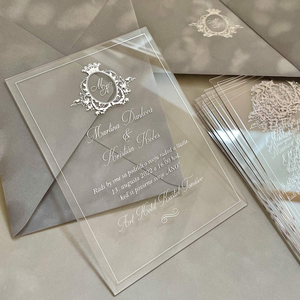 Tarjeta de invitación de boda de acrílico <span class=keywords><strong>transparente</strong></span> de lámina plateada elegante a medida, sobre de terciopelo, votos matrimoniales, invitaciones para reuniones de fiestas de compromiso - Product Image 3