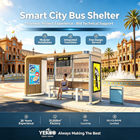 Abri de bus moderne avec panneau rétroéclairé LED, alimenté à l'énergie solaire, en acier résistant aux intempéries, pour entrée de centre commercial