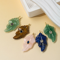 Pendentif Feuille en Pierre Précieuse Sculptée à la Main au Design Élégant, Incrustation de Quartz Rose, Œil de Tigre, Lapis Lazuli et Zircon Cubique, Breloque pour Création de Bijoux DIY