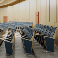 Sièges d'auditorium modernes en tissu, chaises de cinéma pliables, accoudoirs fixes rembourrés en éponge, pieds en métal pour salle scolaire