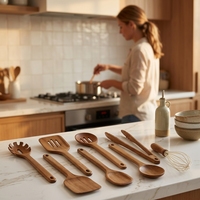 Ensemble d'ustensiles de cuisine CAROTE en bois d'acacia, 8 pièces, avec cuillères, spatules et louches antiadhésives - Longue durée de vie