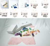 Kit de massage DIY en pierres : Rouleau de massage en quartz rose et Gua Sha, et brosse en silicone – Nouveauté très prisée