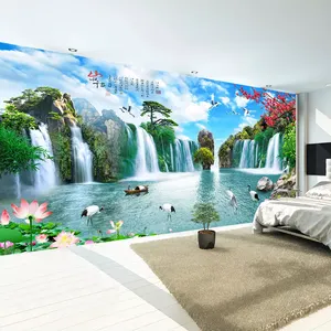 Papel de parede foto customizada 3d, fundo de parede de tv de estilo chinês para montanha, paisagem, cascata de murais