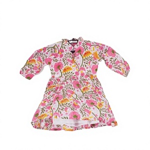 Floral Print Cotton Dress V-neck Three Quarter Puff Sleeve A-Line Mini Casual Modern Natural Waist Eco-Friendly Spring - Product Image 1