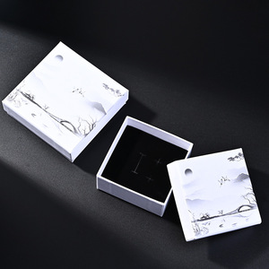 Chinese Style Ink Painting Jewelry Box Rectangular Paper Packaging For <b>Earrings</b> Pendant Bracelet 72x72mm 87x87mm - Product Image 4