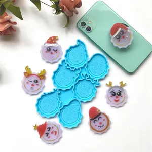 L540 Multi Cavity Round Geode 6 Pop Sockets Resin Molds Deep Christmas Theme Phone Grip Silicone Mold For Popsocket