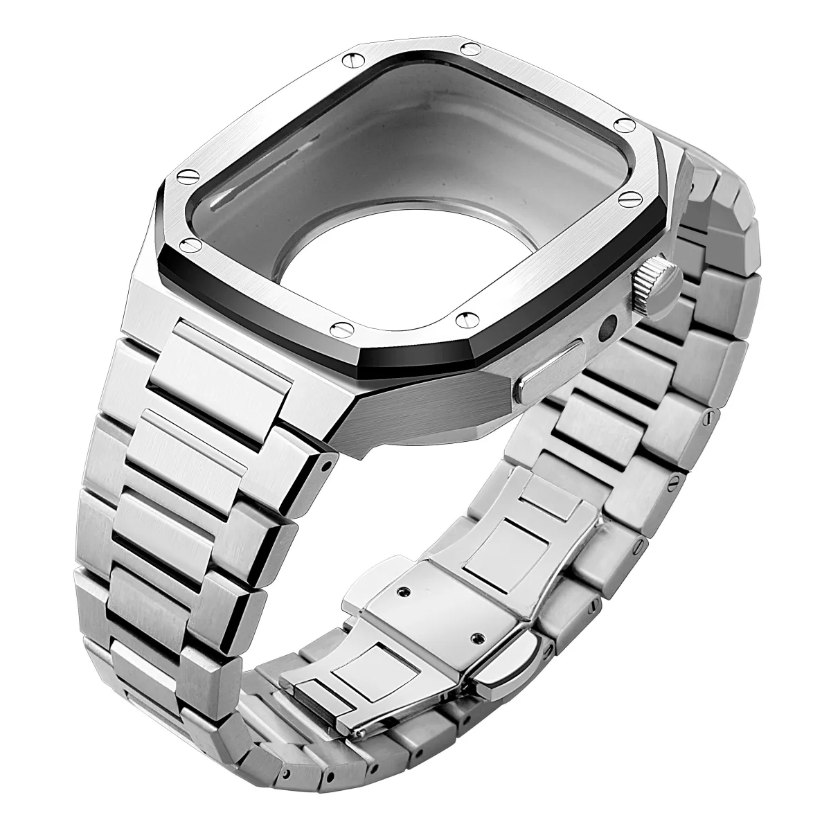 Mewah disesuaikan Logo Stainless Steel jam tangan pintar tali 45mm 44mm 41mm bagian untuk I Watch seri 7 8 Apple Watch Case