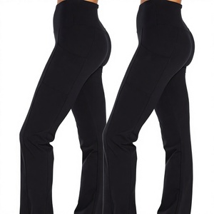 Custom Logo <b>High</b> <b>Waisted</b> <b>Flare</b> Yoga <b>Leggings</b> Wide Leg Fitness Pants with Pockets Quick Dry Full Length - Product Image 3