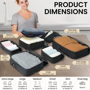 6 Set Compression Packing <b>Cubes</b> for Travel Essentials Space Saver Compressible Expandable Large Luggage Suitcase Organizer - Product Image 2