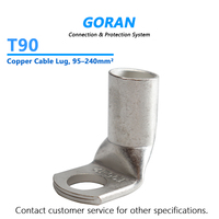 GORAN Série T 90 °   Cosses de câble en cuivre étamé en forme de L, bornes à sertir pour connexion de fils de cuivre de 95-240 mm²