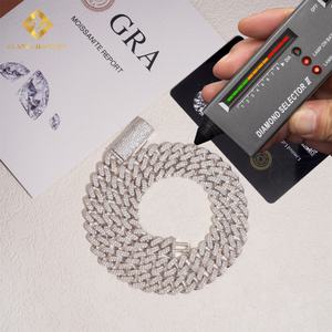 Cadena Cubana de Plata 925 de Alta Calidad con Incrustaciones de Moissanita VVS de 10 mm y Dos Filas, Joyería Hip Hop, Collar y Pulsera Personalizados - Product Image 2