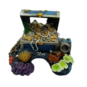 Venta al por mayor Vintage Pirate Treasure Chest Box en resina escultura artificial para decoración de acuario