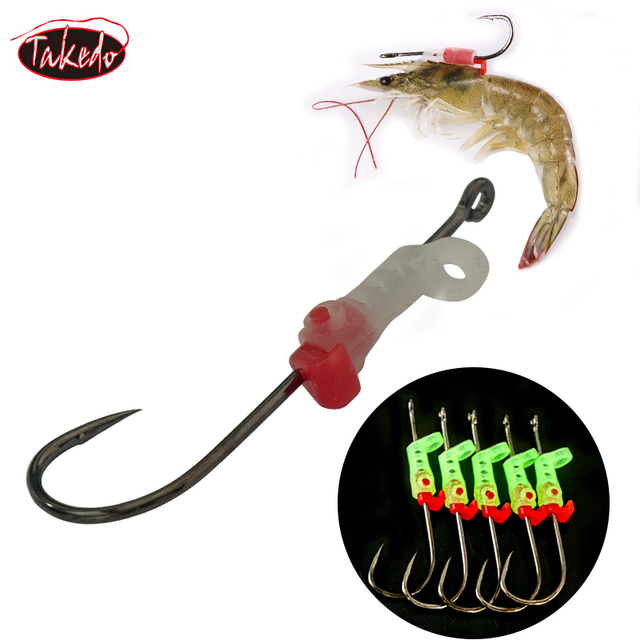 TAKEDO S# M# L# Luminous Live Shrimp Holder Hook High Carbon Steel Crooked Mouth Fishing Hook Sea Fishing Bass Tuna Trout
