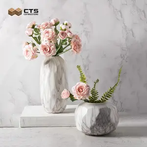 Pot de fleur en pierre de marbre de carrera blanc, décoration moderne d'intérieur, prix bon marché