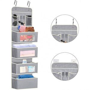 Hanging Clothes <b>Storage</b> <b>Box</b> Over Door Hanging Organizer with 4 Large Pockets + 2 PVC Pockets + 2 Small Hooks <b>for</b> Bathroom - Product Image 1