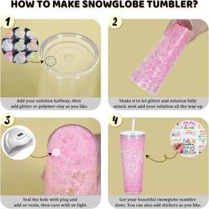 Hot Sale <strong>Mason</strong> <strong>Jar</strong> 24oz Double Wall <strong>Transparent</strong> Clear Drinking Pre Drilled Snow Globe Plastic Cup With Lid and Straw - Product Image 6